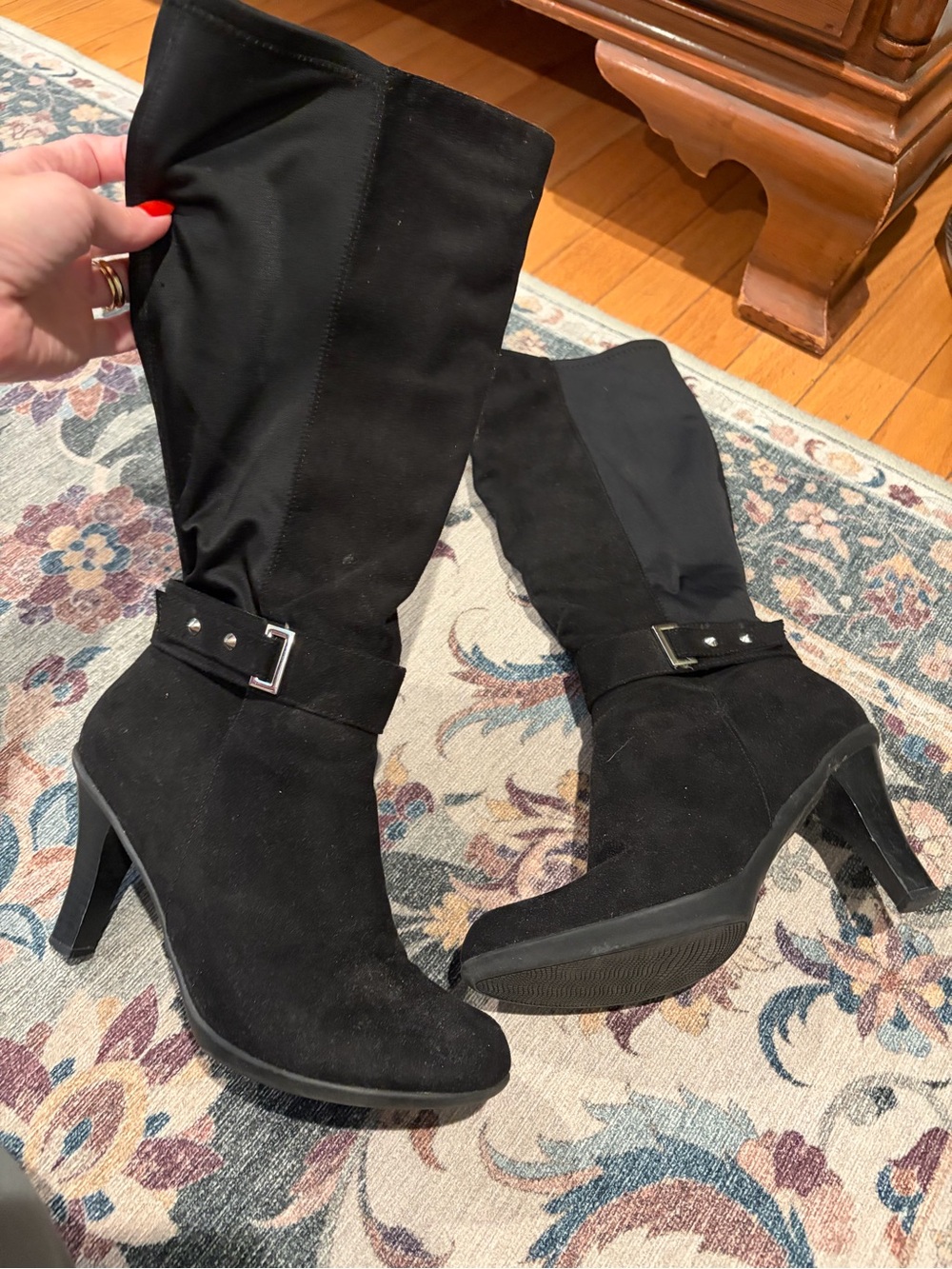 Women's Black faux Suede knee high Heeled Boots 7.5 Madeline Girl